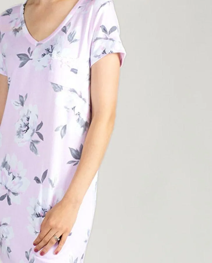 Lilac Painted Floral Print V-Neck Sleepshirt