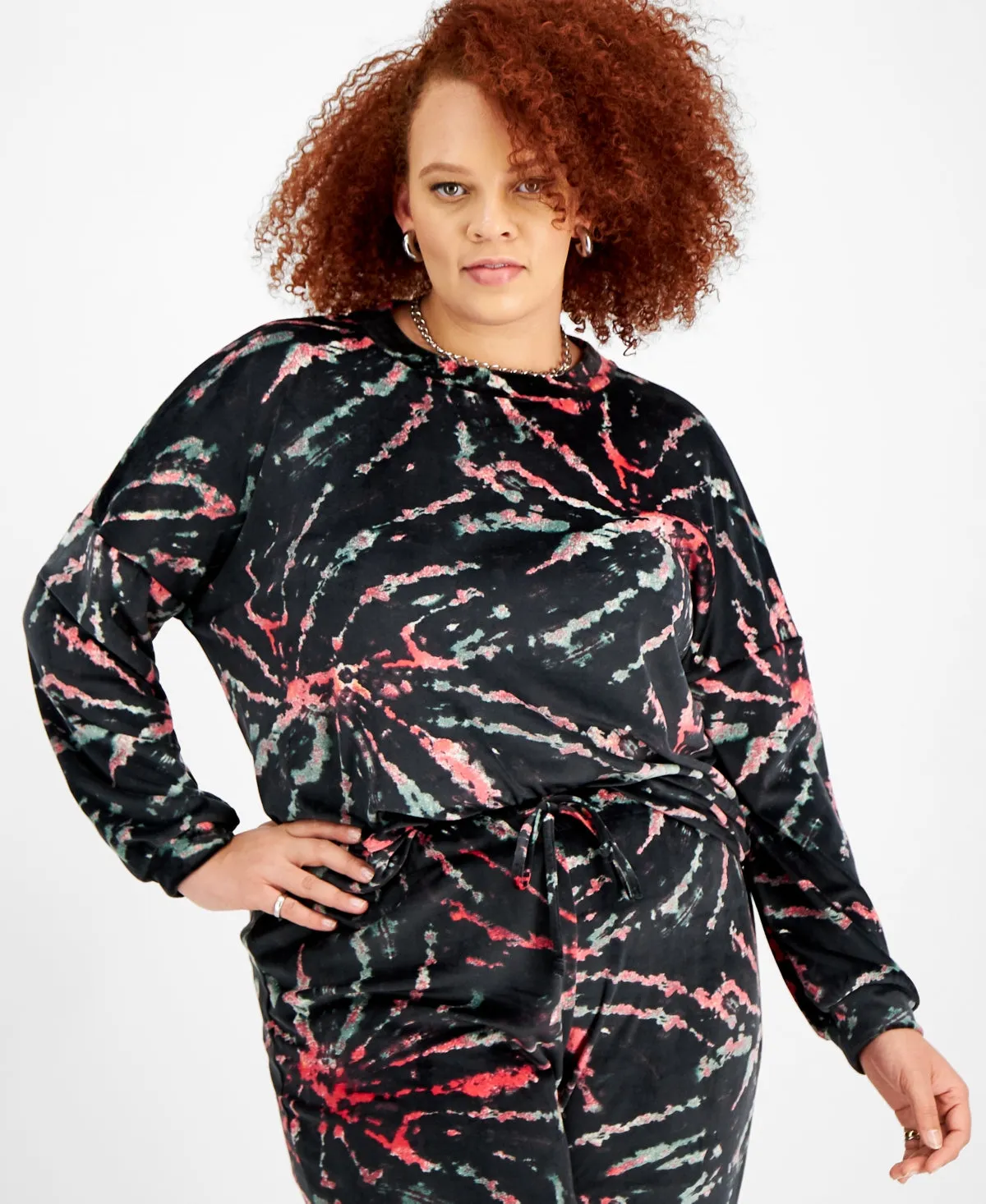 Love, Fire Trendy Plus Size Velour Drop-Shoulder Sweatshirt, Size 3X