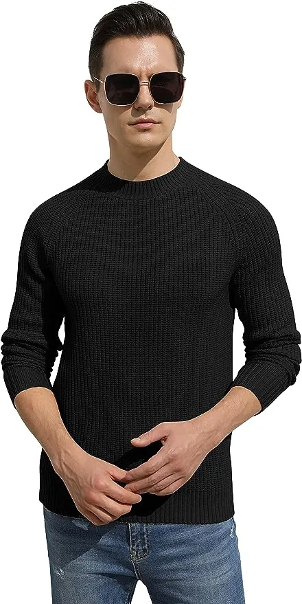 Men's Crewneck Casual Sweater Structured Knit Pullover - Black