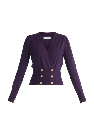 Midnight Plum Long Sleeve Knitted Button Wrap Top