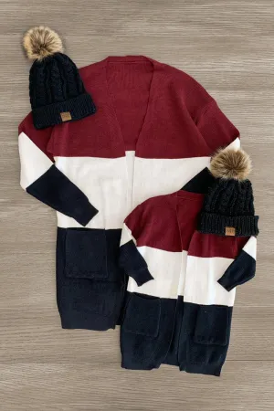 Mom & Me - Burgundy Colorblock Cardigan Sweater