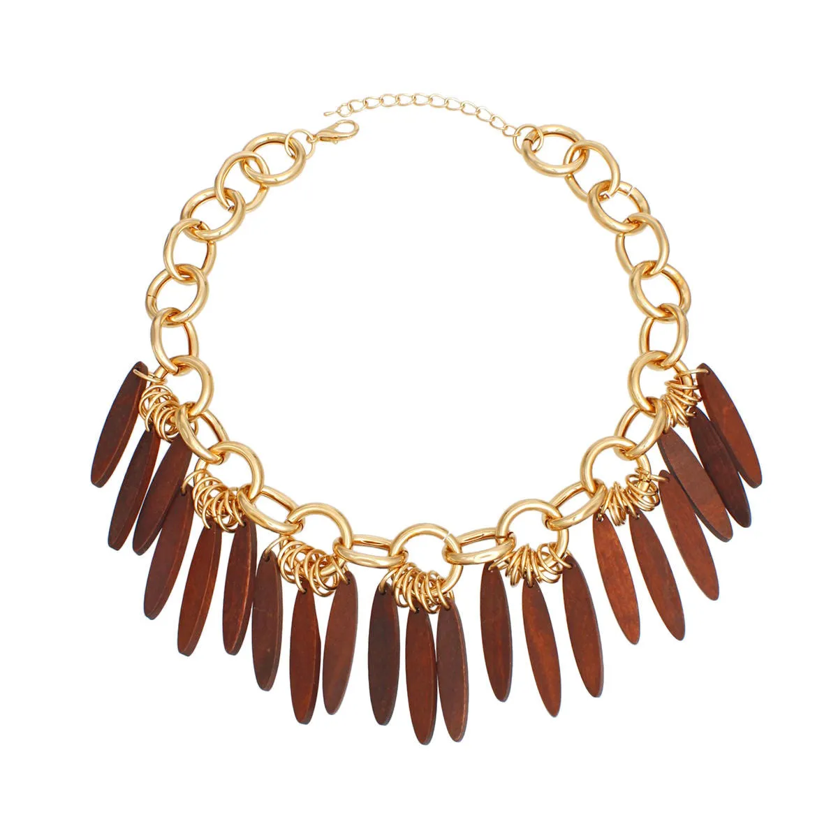 Necklace Tribal Brown Wood Fringe for Women