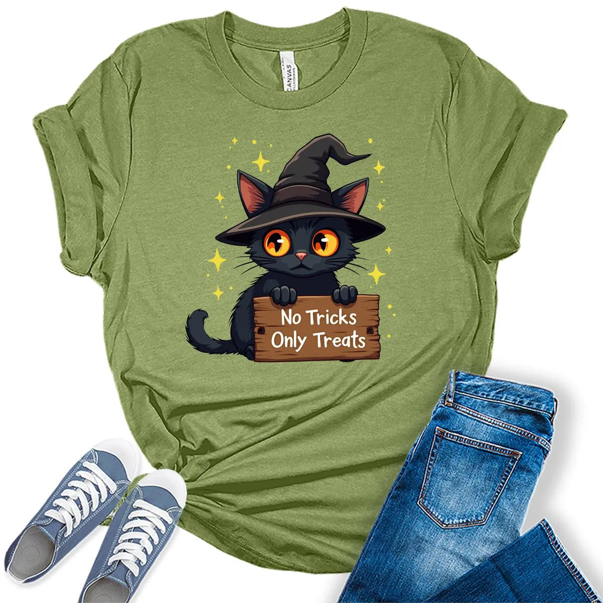 No Tricks Only Treats Halloween Cat Women's Graphic Tee