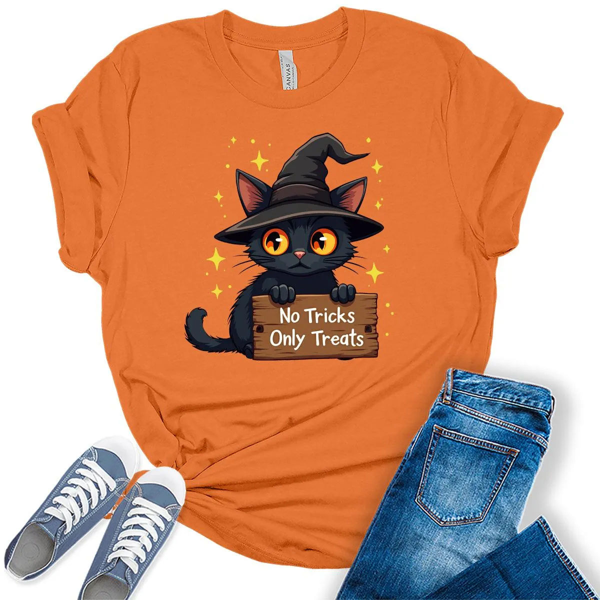 No Tricks Only Treats Halloween Cat Women's Graphic Tee