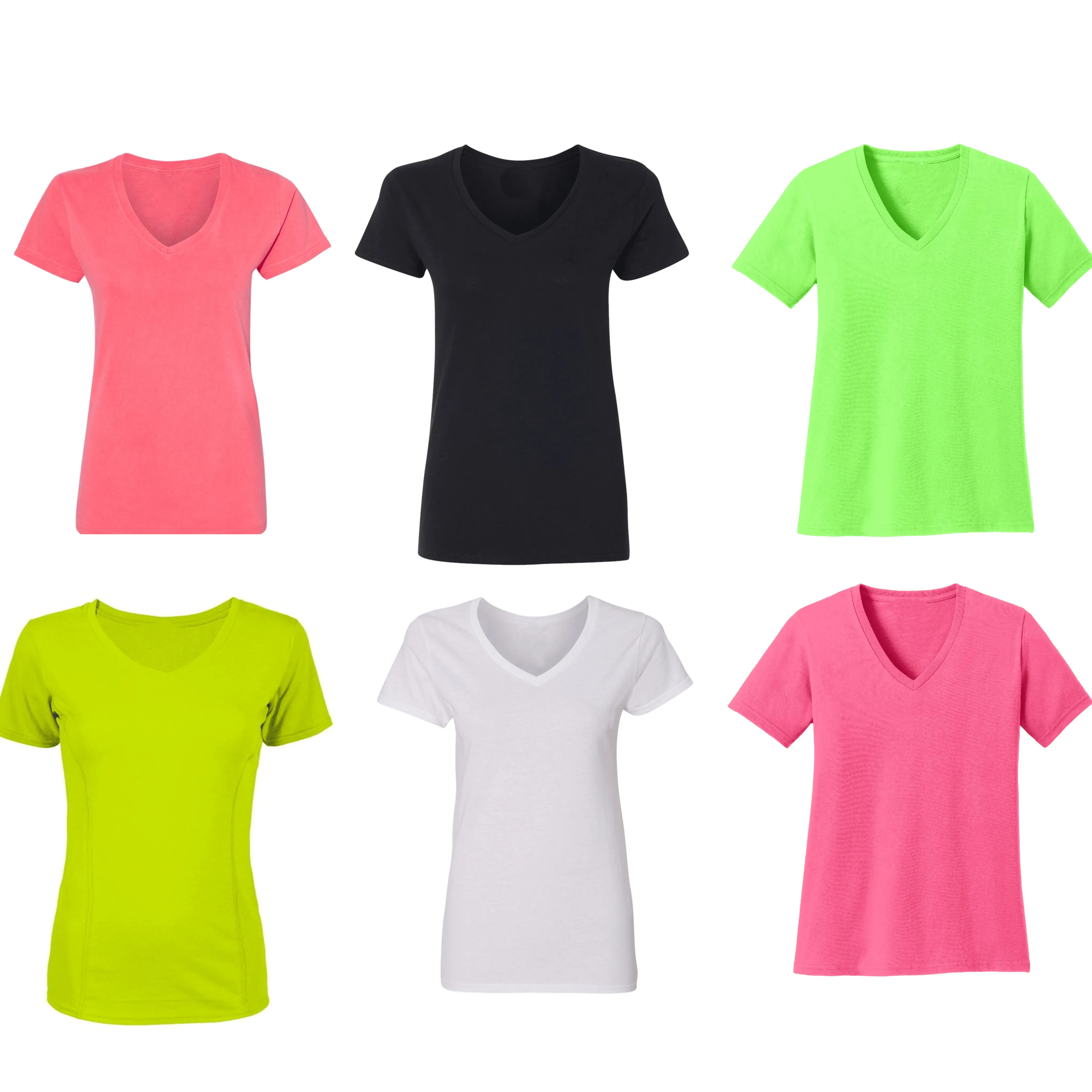 PBG 6 Pack Women's Cotton Blend V-Neck Short Sleeve T-Shirts