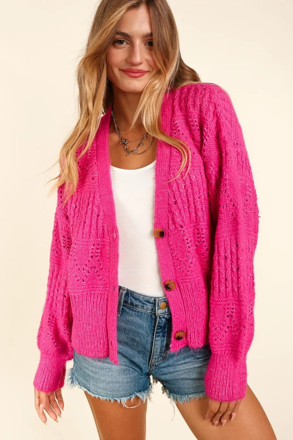 Pink Button Down Cardigan