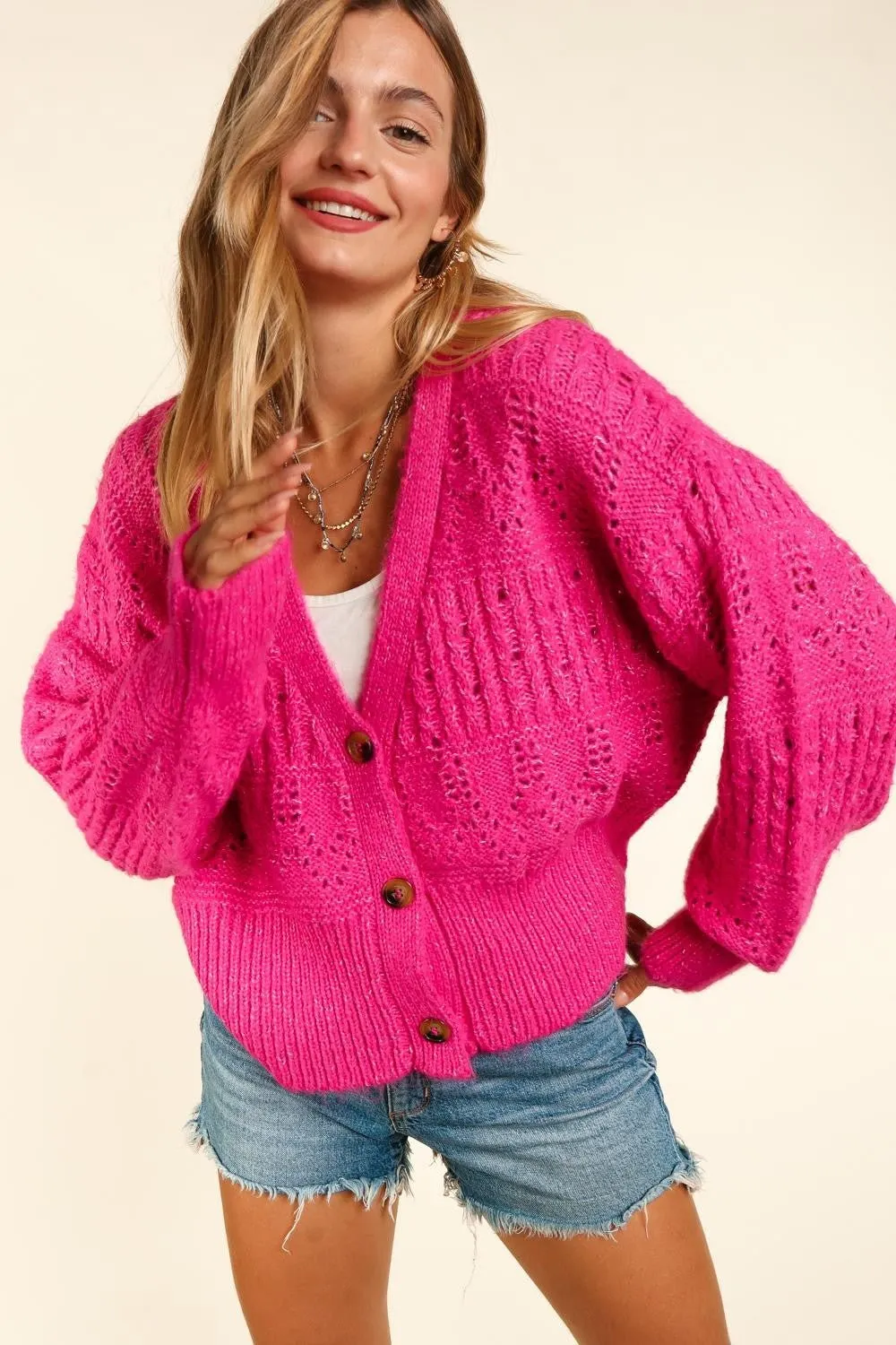 Pink Button Down Cardigan