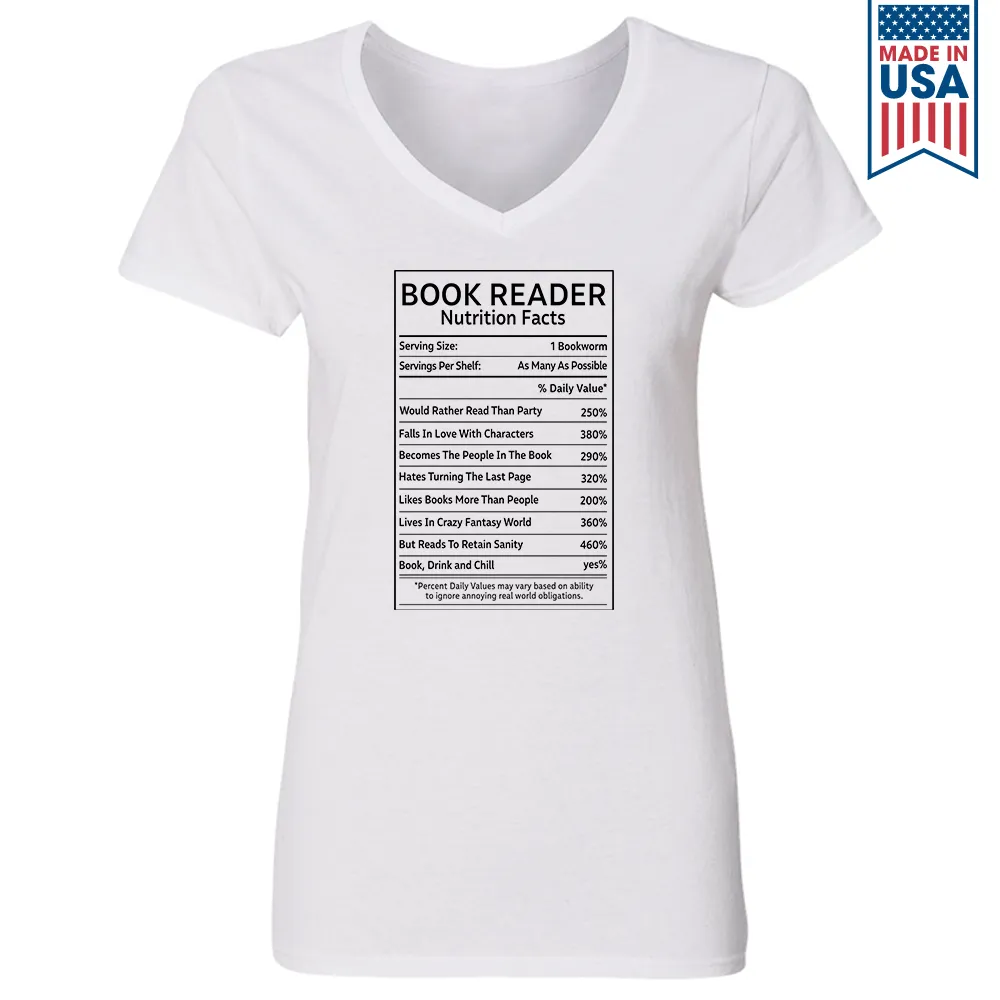 Reader Nutrition Facts Book Lovers Gift Women's V-neck T-shirt TSVW445