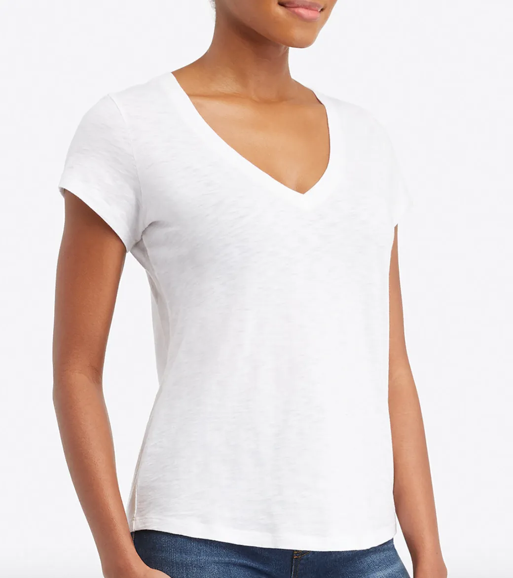 Spanx Pima Slub V Neck Tee White