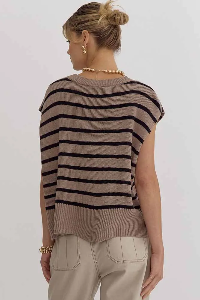 Striped SS Sweater in Light Mocha by Entro