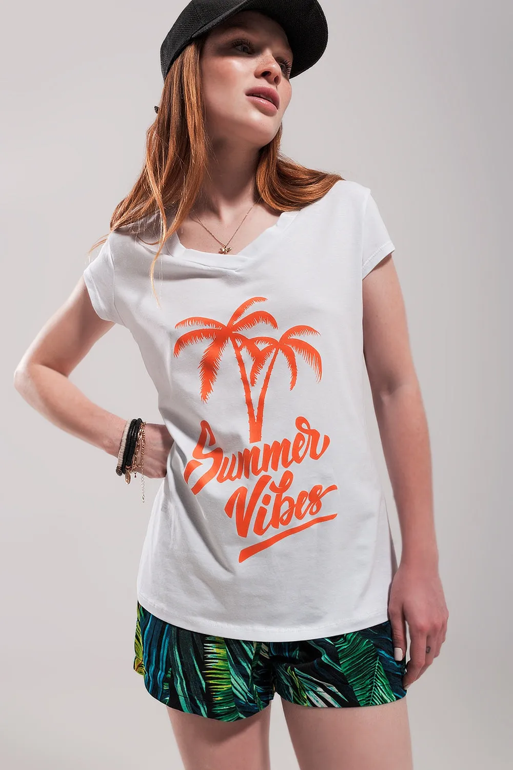 Summer Vibes Print T Shirt in White