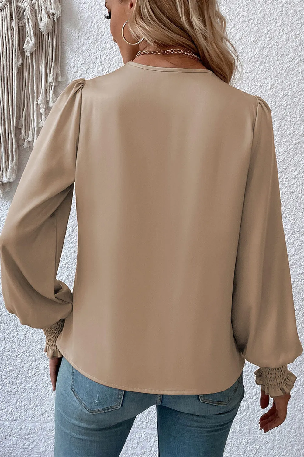 Surplice Neck Lantern Sleeve Blouse