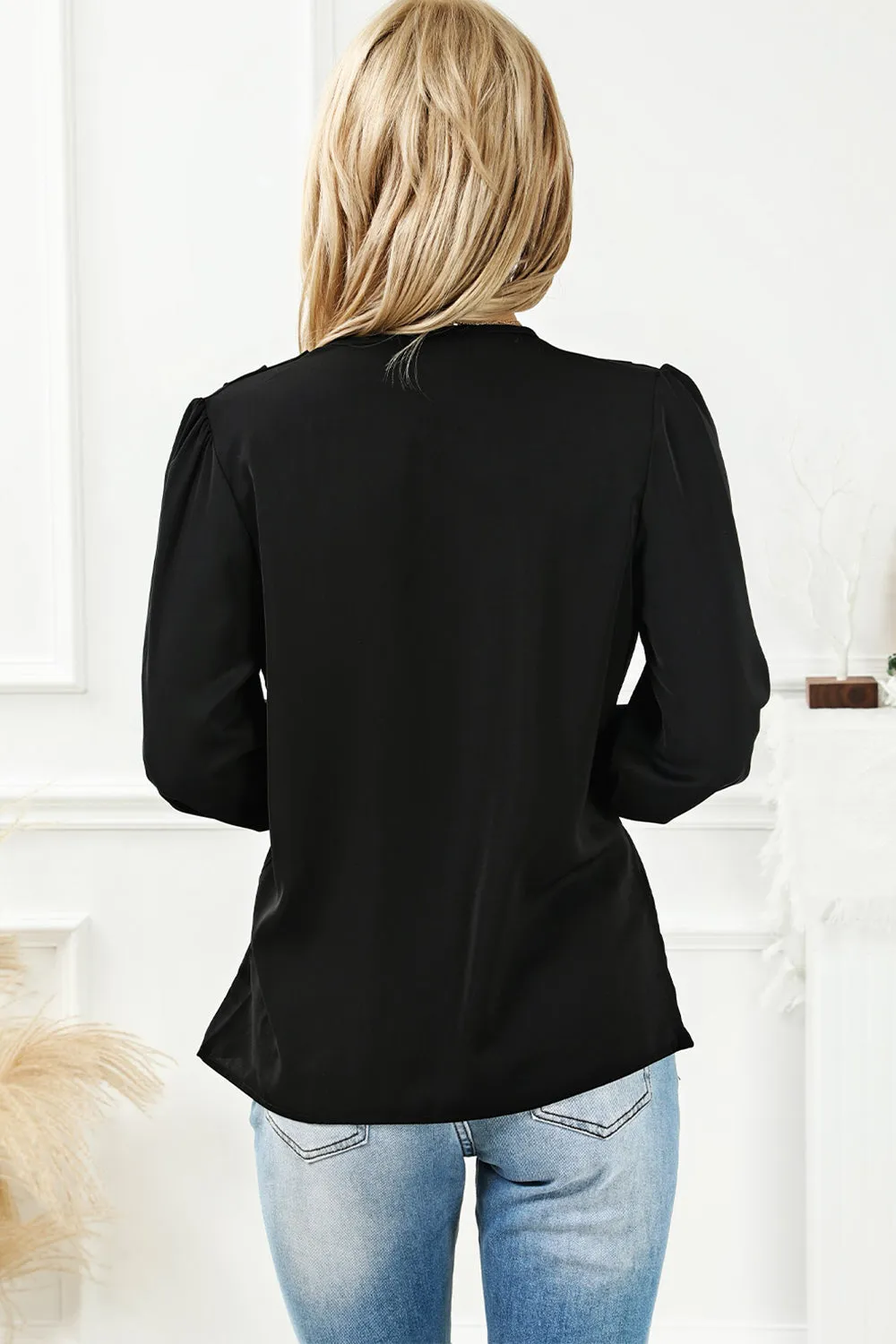 Surplice Neck Lantern Sleeve Blouse