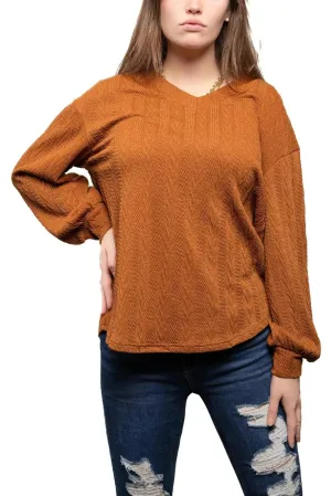 V-Neck Textured Long Sleeve Top