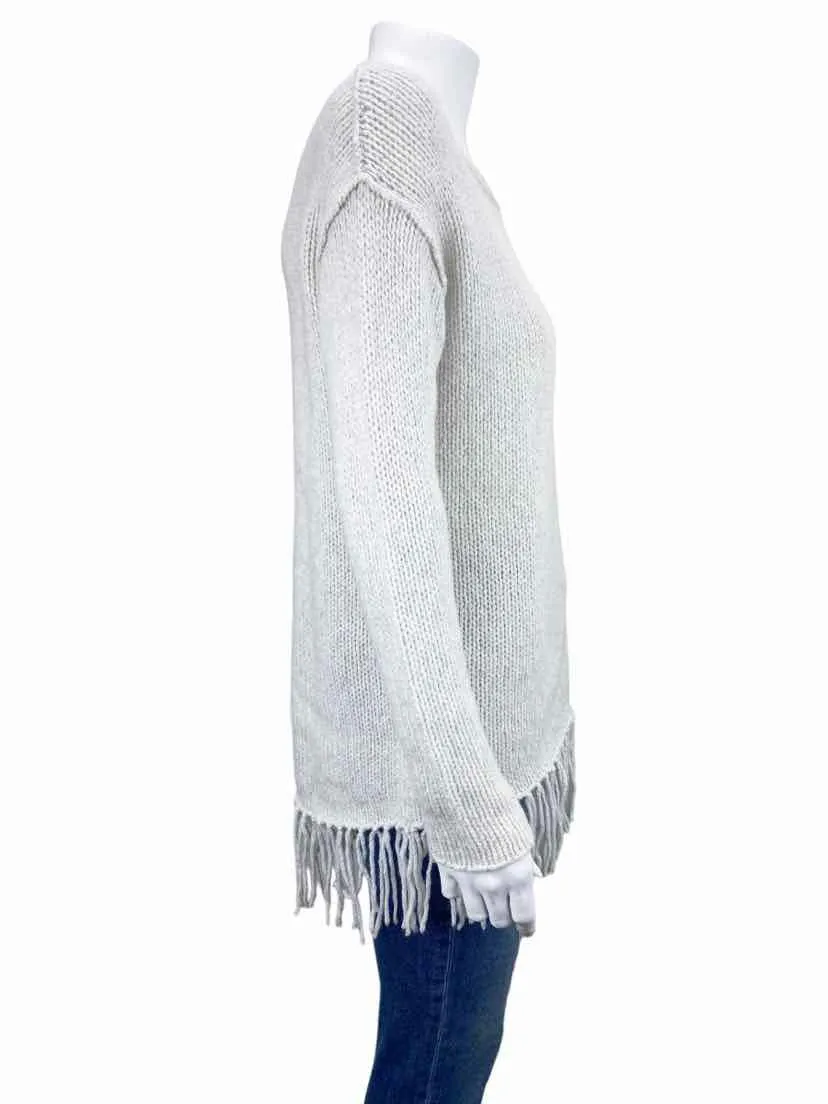 Velvet by Graham & Spencer, Women's Wool Blend Fringe Sweater, Ivory, Size M