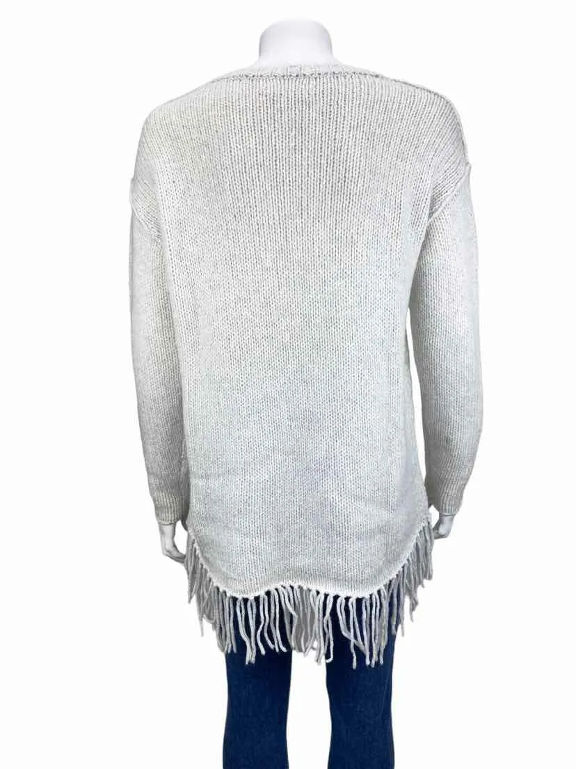 Velvet by Graham & Spencer, Women's Wool Blend Fringe Sweater, Ivory, Size M