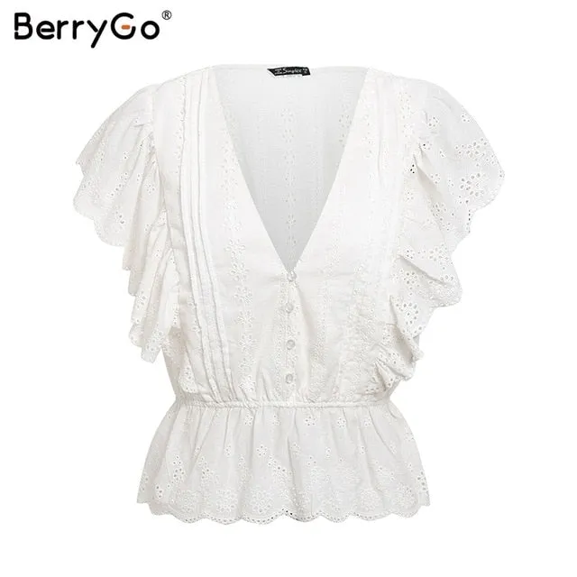 VenusFox Elegant v-neck hollow out blouse shirt