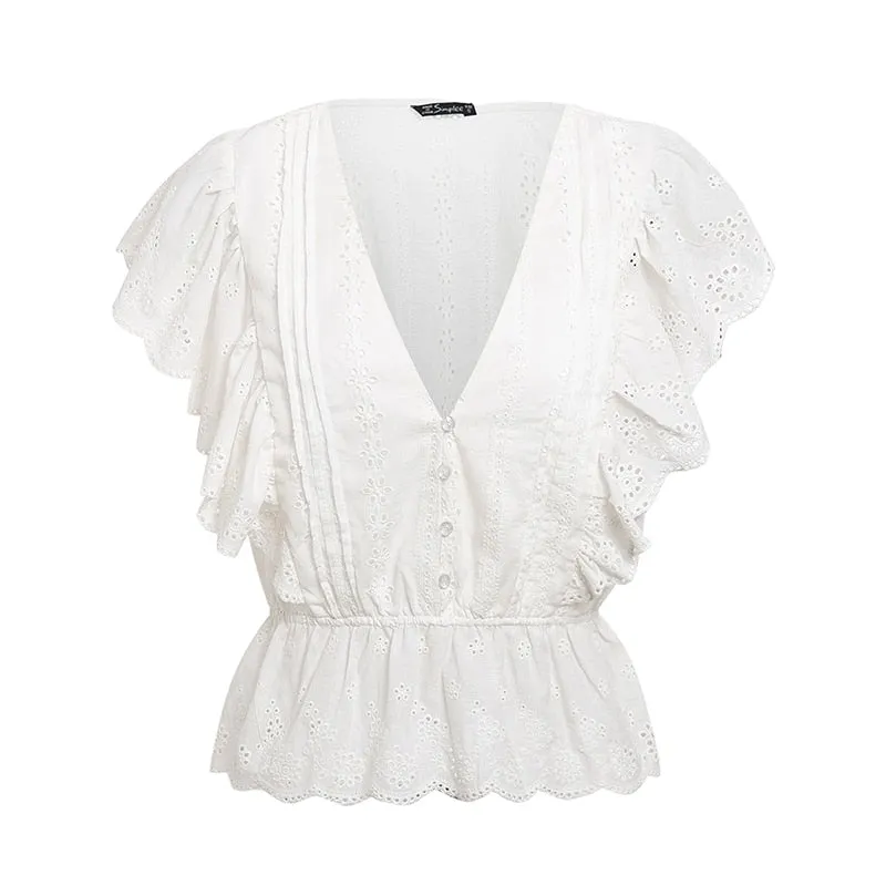 VenusFox Elegant v-neck hollow out blouse shirt