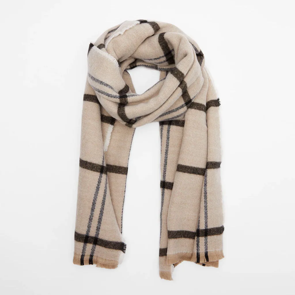 Versatile Plaid Printed Frayed Oversized Blanket Scarf - Khaki