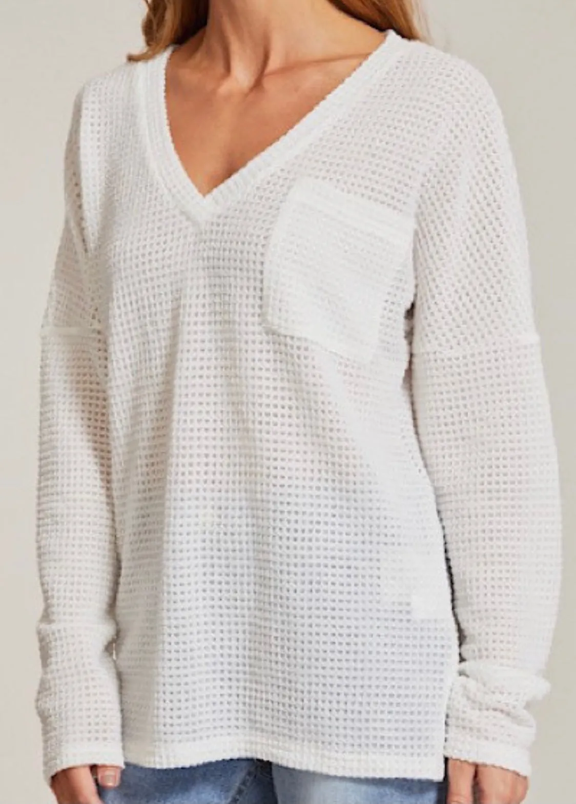 Waffle knit pocket top