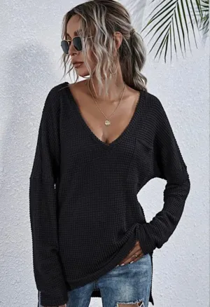 Waffle knit pocket top