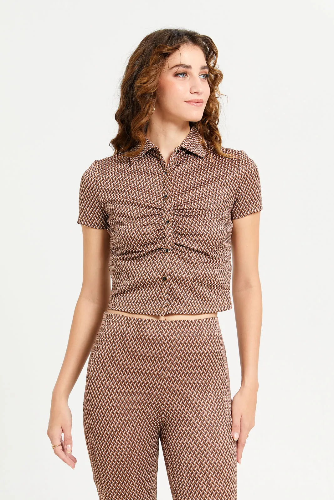 Women Assorted Checkered Ruched Crop Shirt