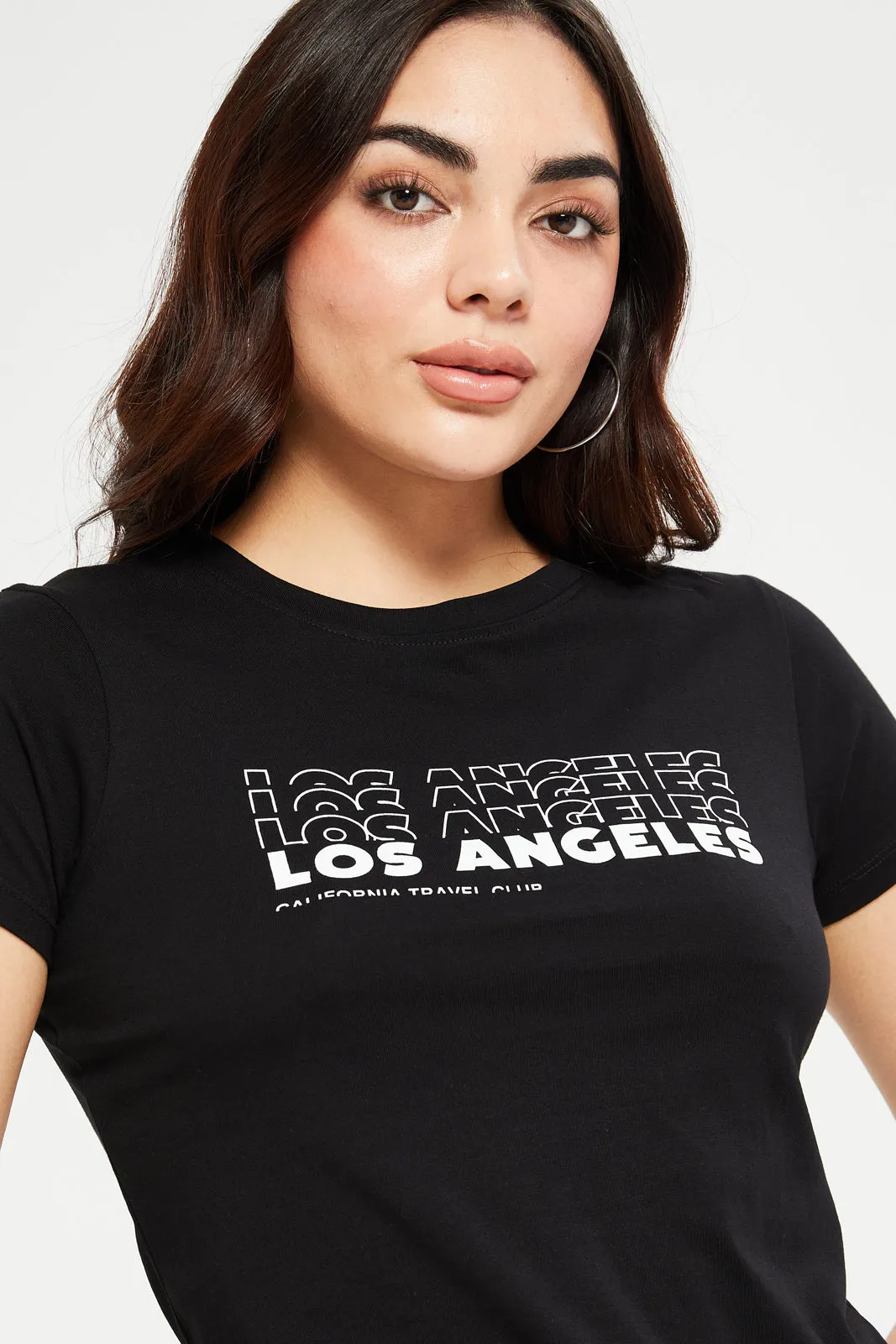 Women Black Los Angeles Printed T-Shirt