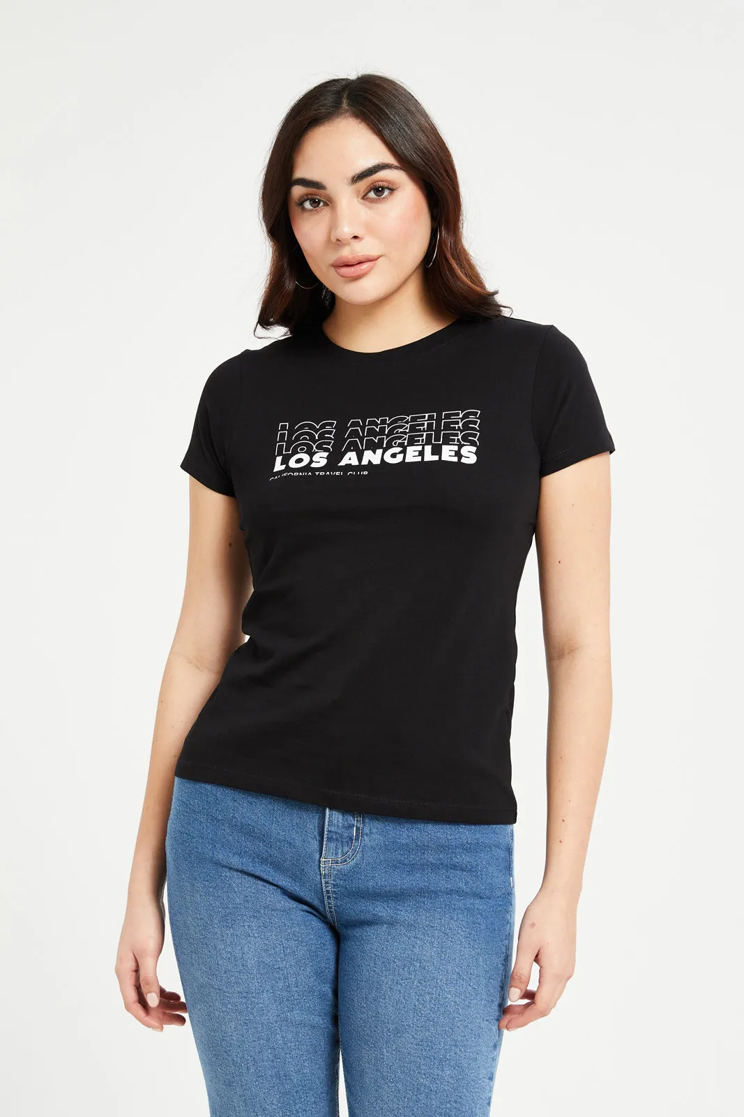 Women Black Los Angeles Printed T-Shirt