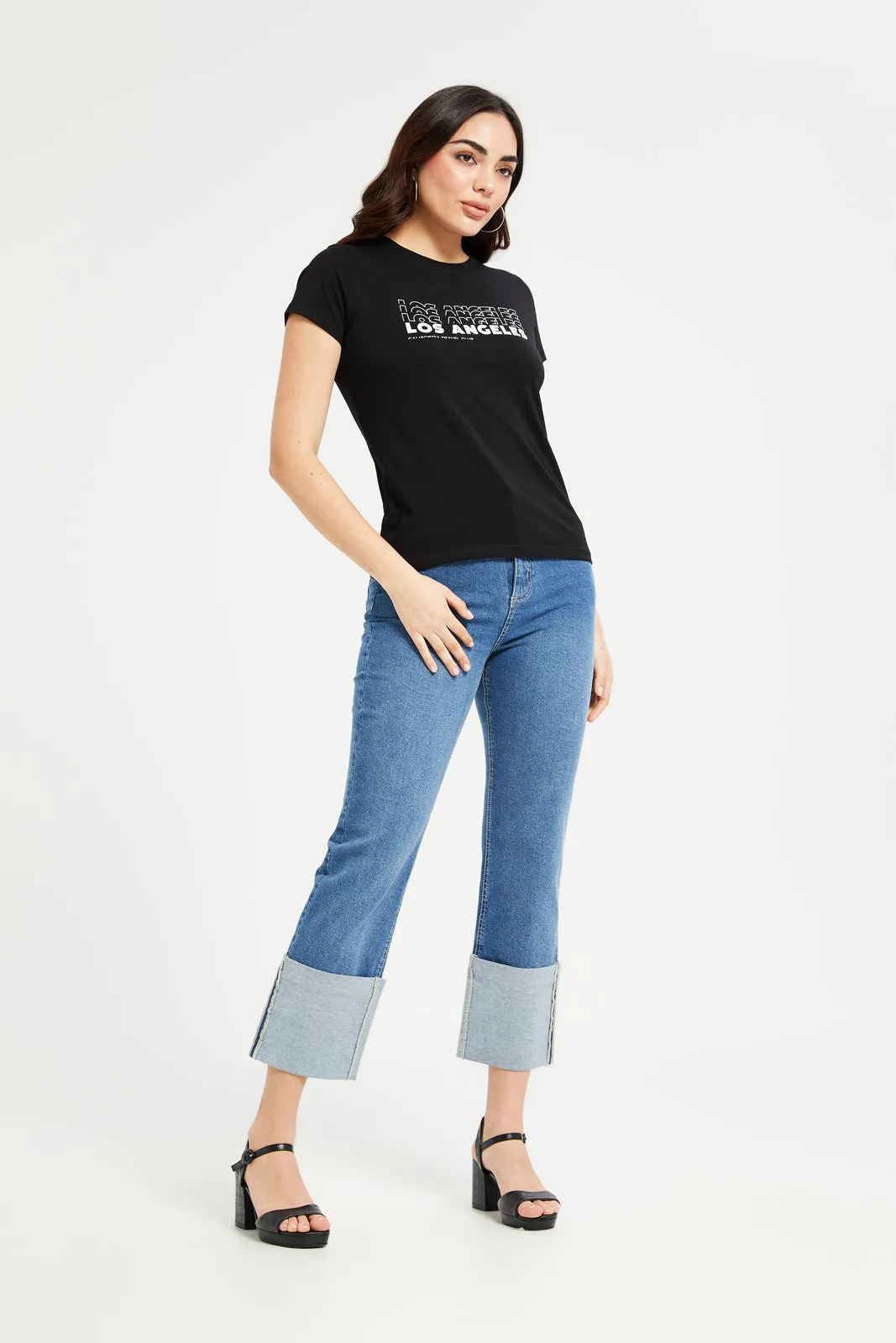 Women Black Los Angeles Printed T-Shirt