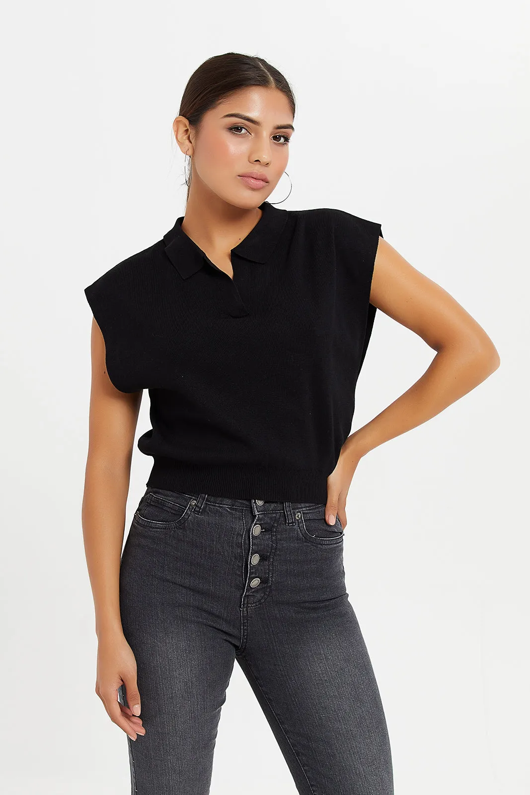 Women Black Plain Shirt Top