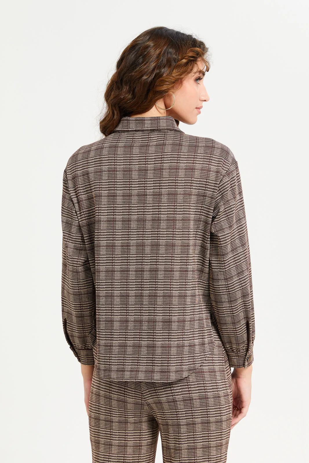 Women Brown Check Long Sleeve Shirt