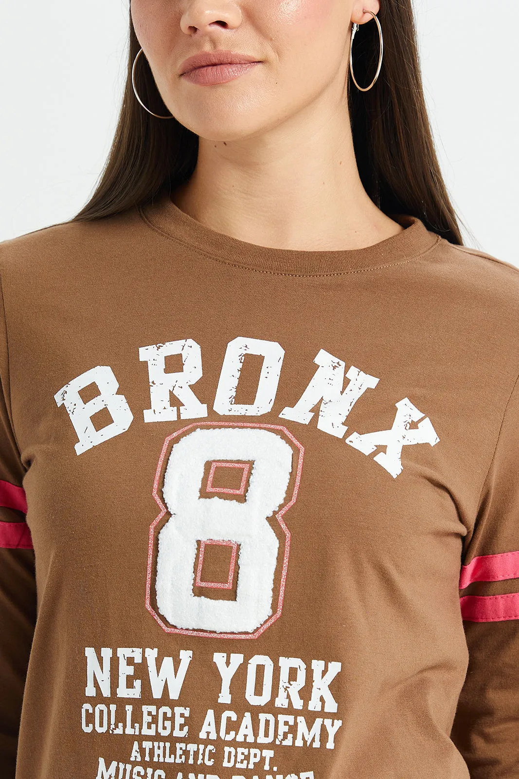 Women Brown Printed Long Sleeves T-Shirt