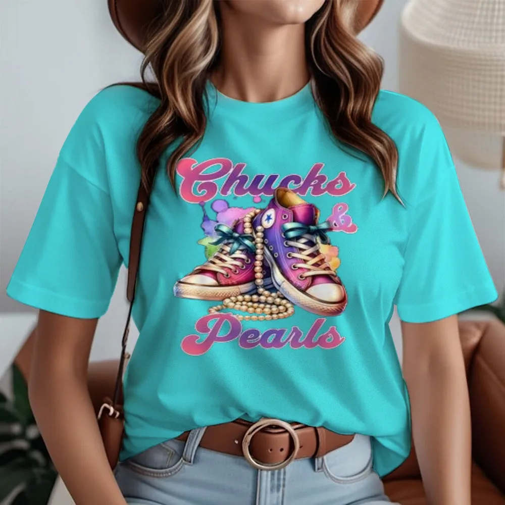 Women Chucks And Pearls Print Graphic T-shirt