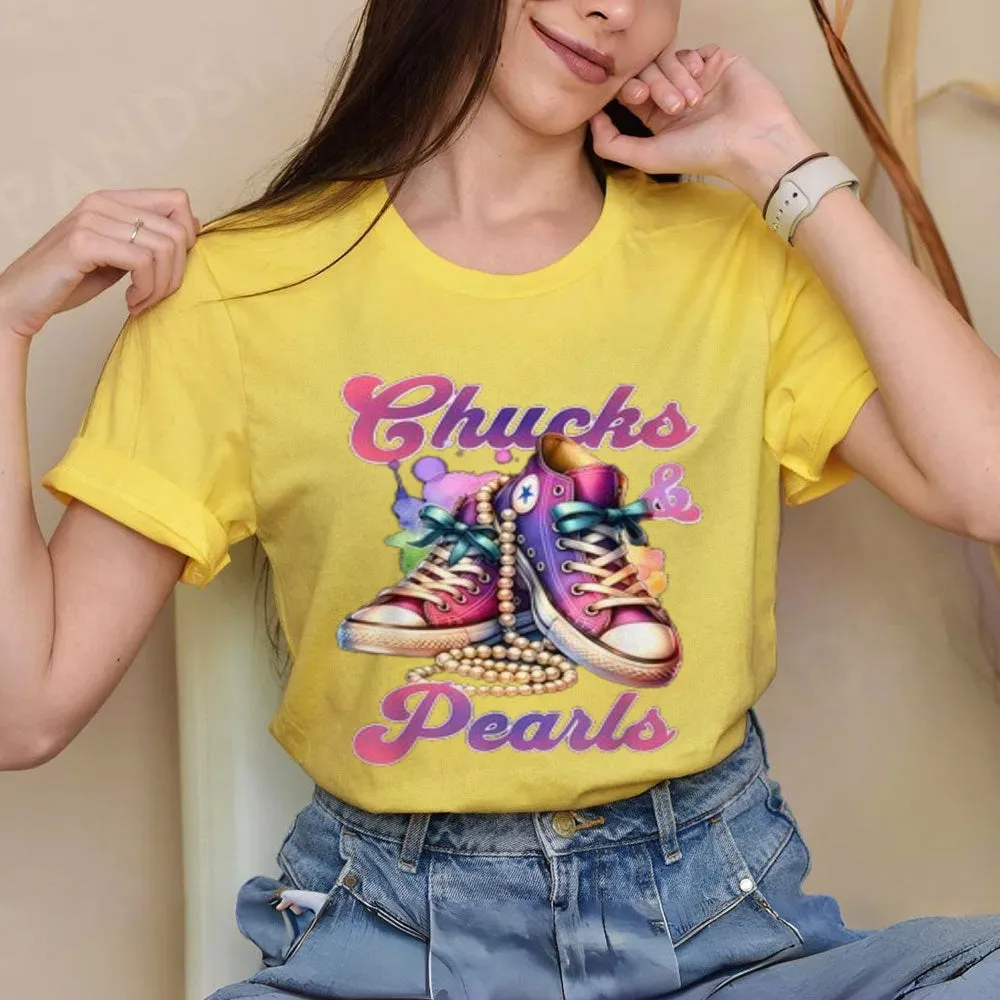 Women Chucks And Pearls Print Graphic T-shirt