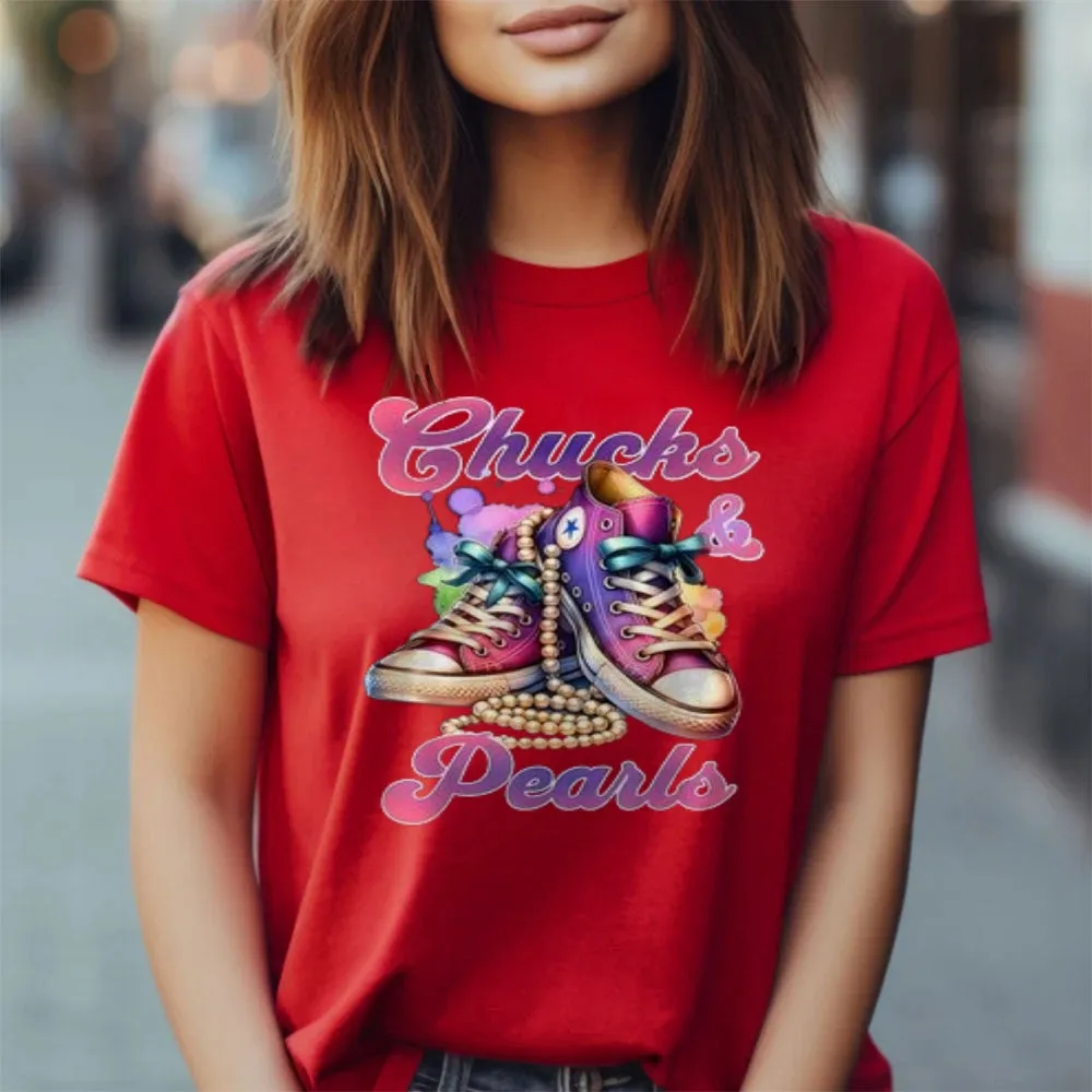 Women Chucks And Pearls Print Graphic T-shirt