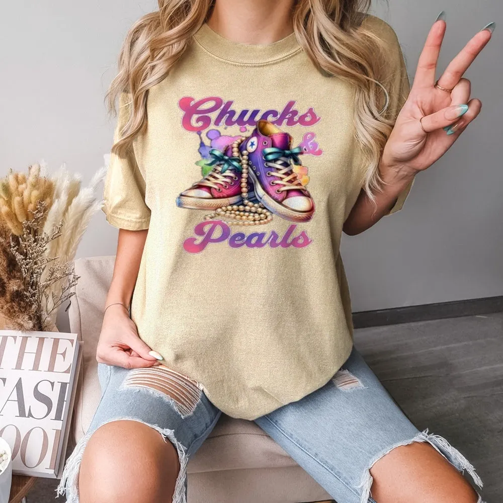 Women Chucks And Pearls Print Graphic T-shirt