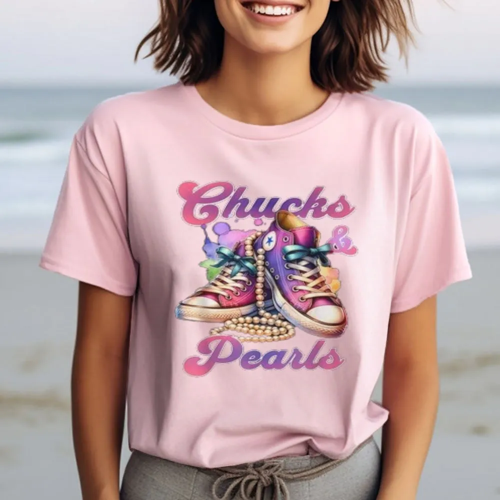 Women Chucks And Pearls Print Graphic T-shirt