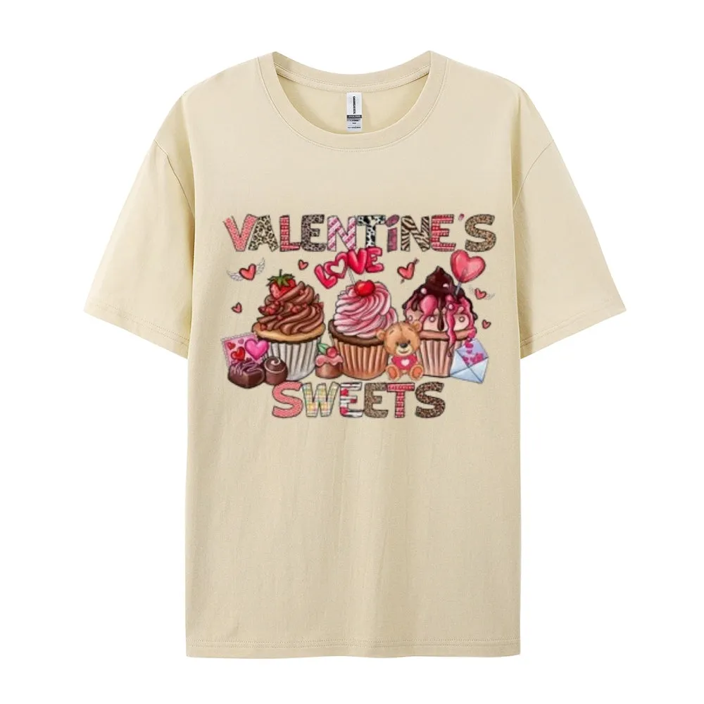 Women Happy Sweet Valentine's Day Print Graphic T-shirt