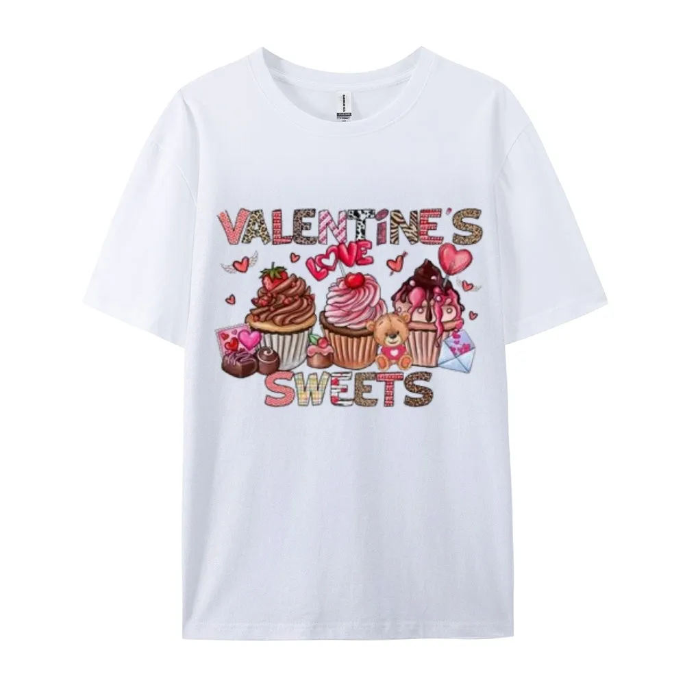 Women Happy Sweet Valentine's Day Print Graphic T-shirt