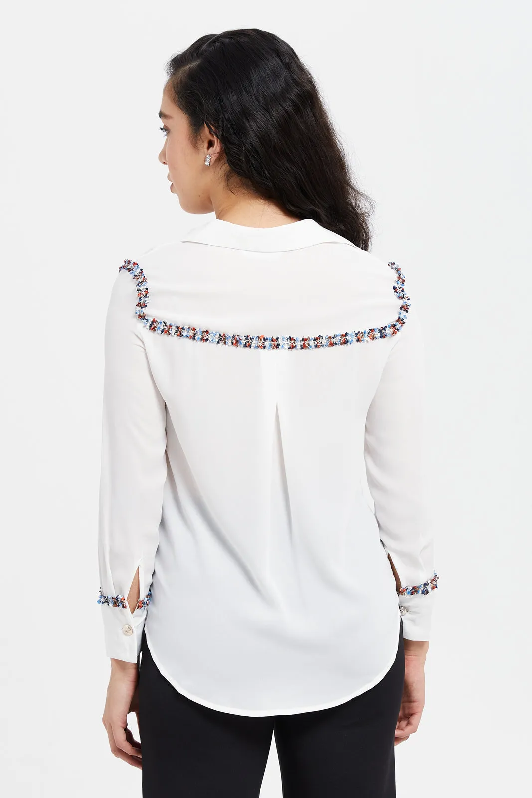 Women Ivory Embellished Detailed Shirt