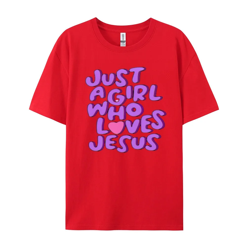 Women  Just A girl Loves Jesus Print Graphic T-shirt