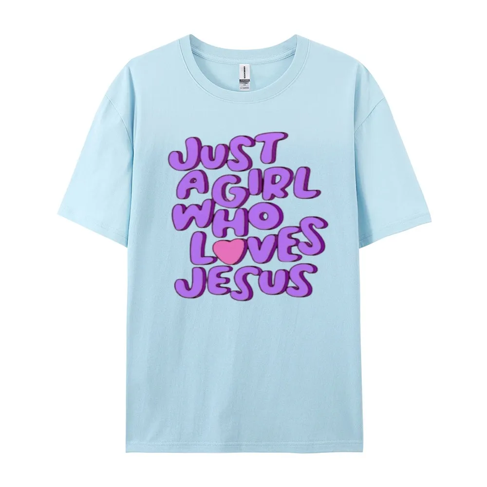 Women  Just A girl Loves Jesus Print Graphic T-shirt