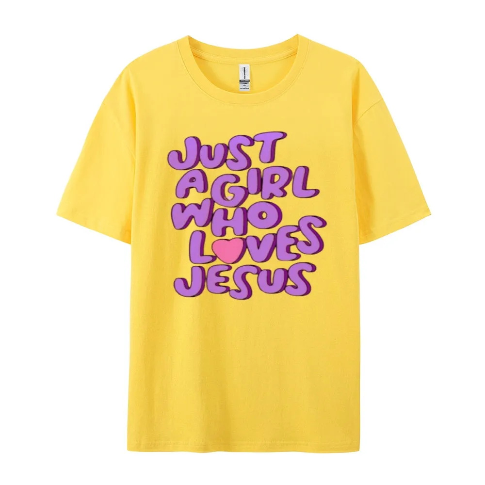 Women  Just A girl Loves Jesus Print Graphic T-shirt