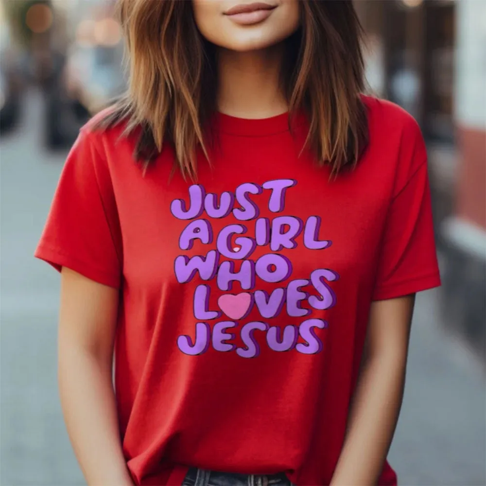 Women  Just A girl Loves Jesus Print Graphic T-shirt