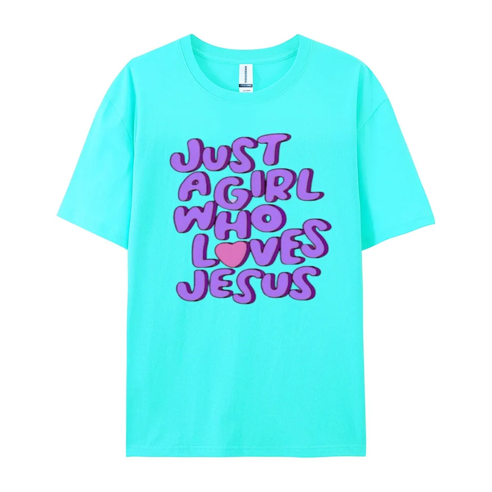 Women  Just A girl Loves Jesus Print Graphic T-shirt