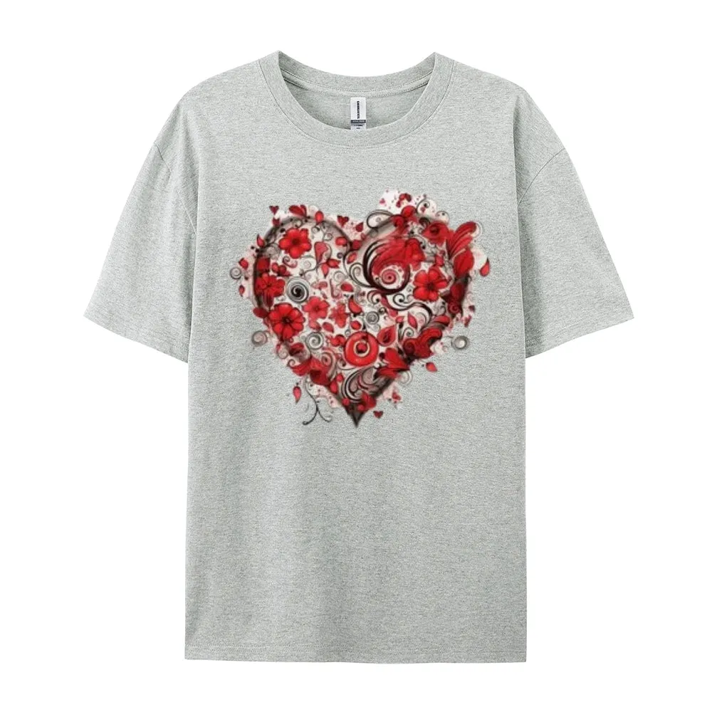 Women Love Rose Heart Valentine's Day Print Graphic T-shirt