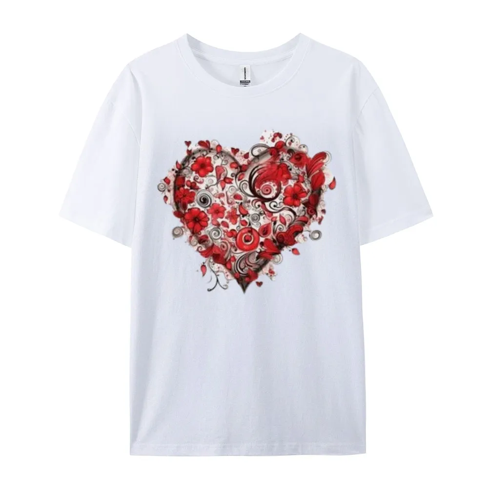 Women Love Rose Heart Valentine's Day Print Graphic T-shirt