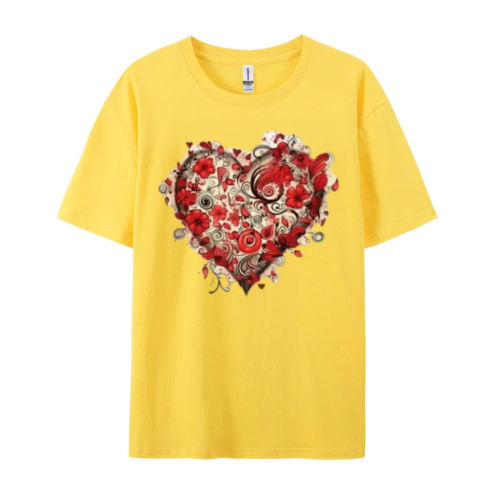 Women Love Rose Heart Valentine's Day Print Graphic T-shirt