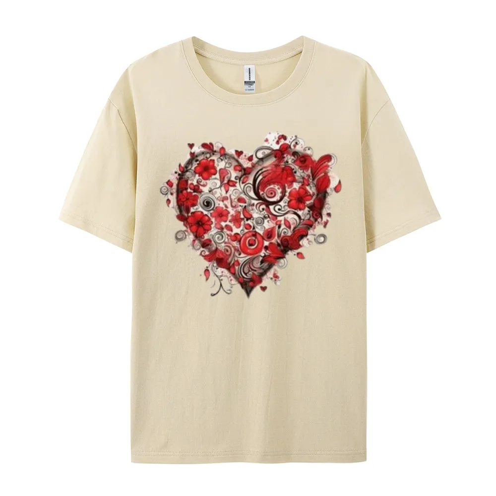 Women Love Rose Heart Valentine's Day Print Graphic T-shirt