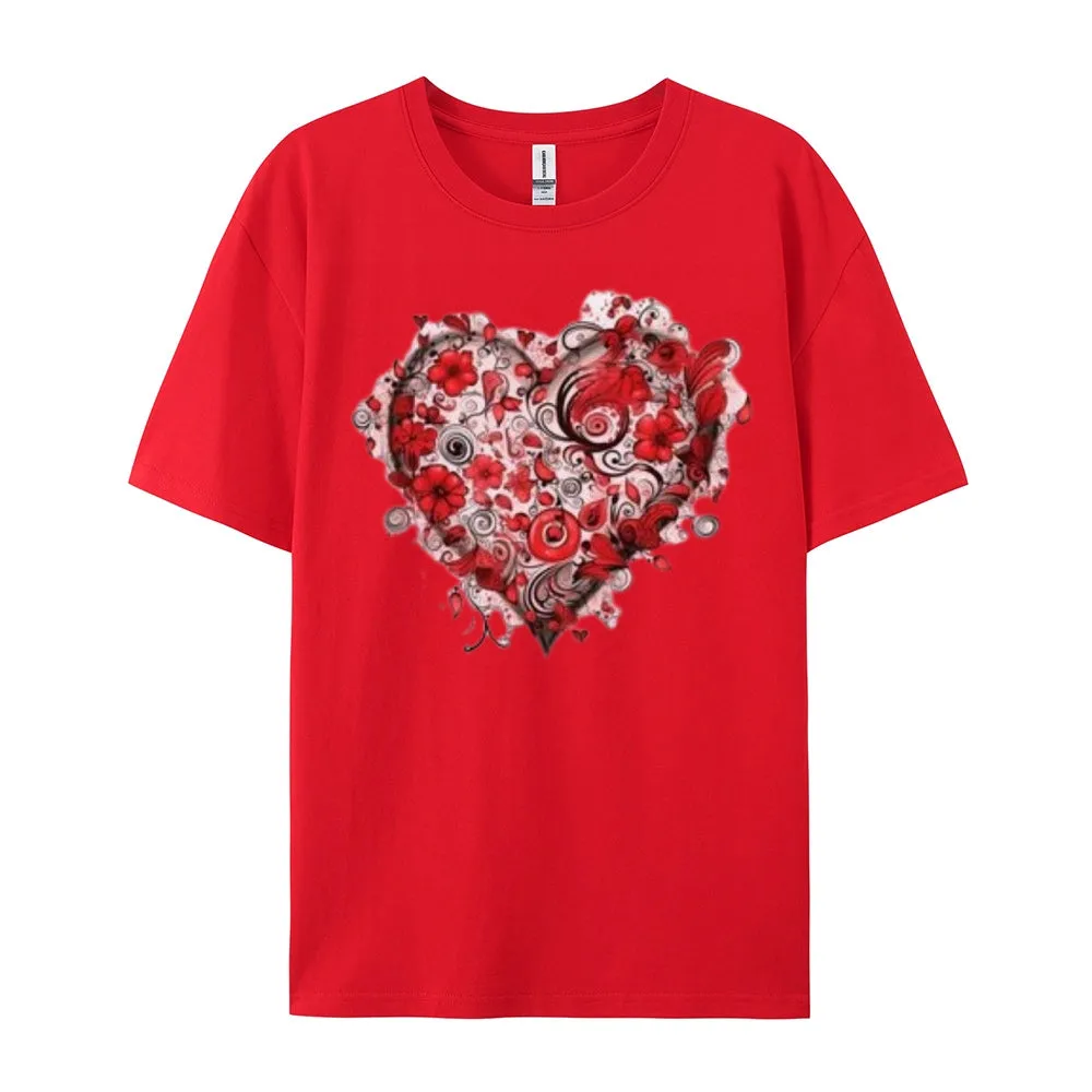 Women Love Rose Heart Valentine's Day Print Graphic T-shirt